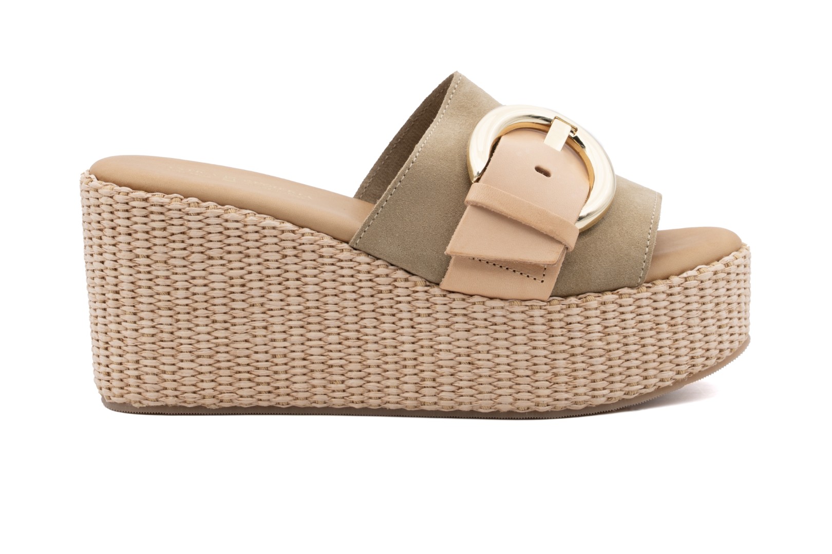 Sandalo con Zeppa in pelle con fibbia